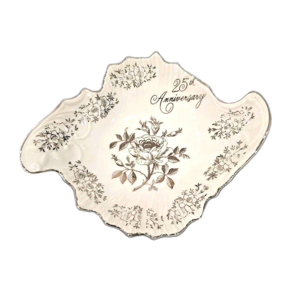 Chantilly Porcelain Leaf Dish Floral White/Silver 25th Wedding Anniversary